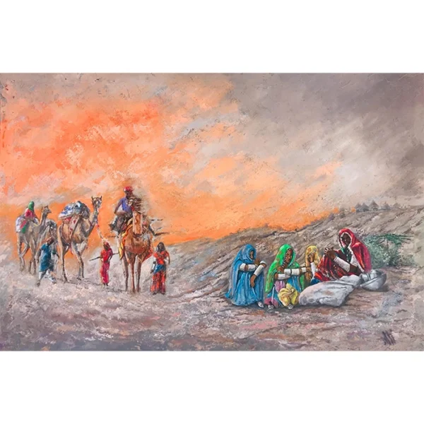 Tales Of Tradition And Togetherness Journey Through The Dunes Oil Paint On Canvas, ARR 24 x 36 Inch