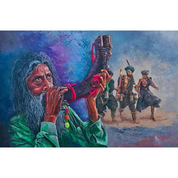 Echoes Of The Ancients – The Call Of Tribal Spirit Oil Paint On Canvas, ARR 24 x 36 Inch