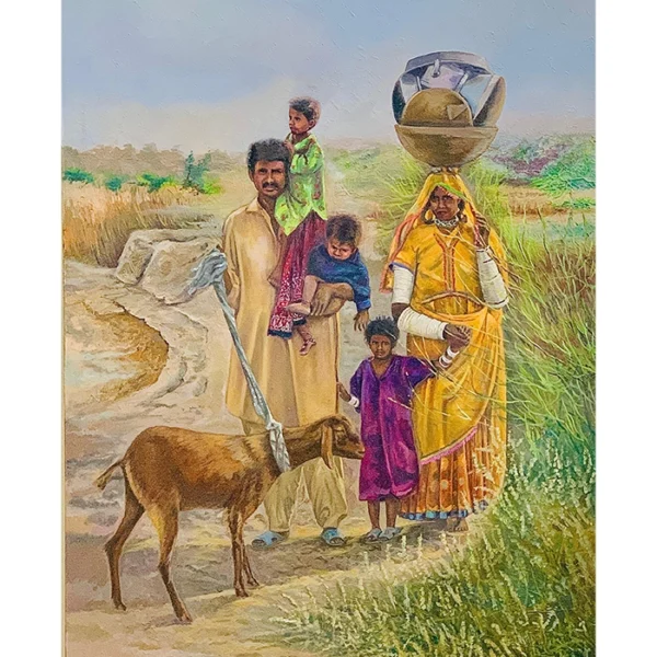 Roots of the Land – A Rural Family’s Journey Oil Paint On Canvas, ARR 42 x 30 Inch