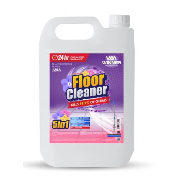 Floor Cleaner by Winner - 3x Antibacterial Power - Kills 99.99% of germs - 5in1 Removes Oil Stains - No Stickiness - No Watermark - Lasting Fragrance - Kills Germs - Quantity 5L Can